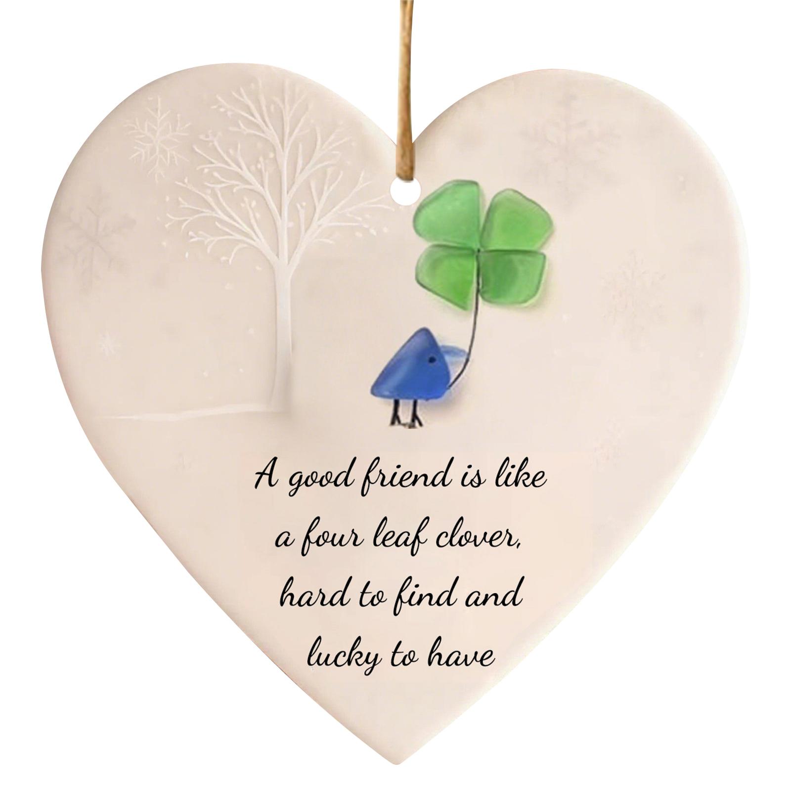 

Sea Glass Friendship Pendant W/ Inspirational Quotes Sea Glass Heart Christmas Tree Hanging Ornaments for Best Friends синій