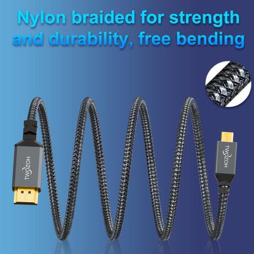 Twozoh Micro HDMI to HDMI Cable 3M (HDMI Micro Type D Male - HDMI Type A Male) 3D 4K 1080P @60Hz High Speed ??Micro HDMI HDMI Cable Compatible with Go