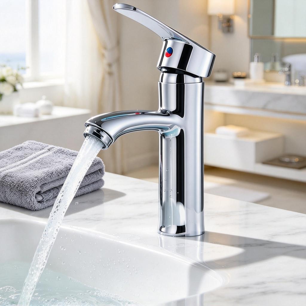 Single Hole Single Lever Lavatory Water Tap Polished Chrome Hot/Cold Mixer Faucet with 2 Water Hoses