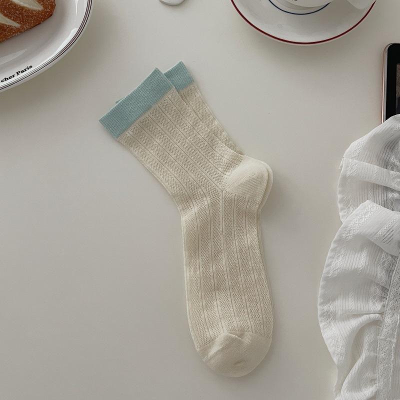 Ladies Spring and Summer Thin Color Hollow Out Boneless In The Tube Pile Pile Cotton Socks