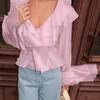 Fashion Style New Arrival Fashion Ruffles V-neck Flared Sleeves Shirt Tops Lotus Leaf Collar Shirt