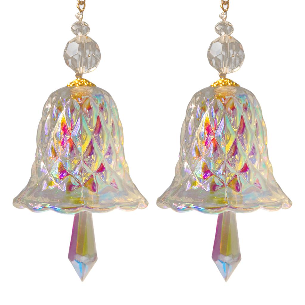 2Pcs Crystal Wind Chimes Sparkling Glass Ornament Hanging Bells Suncatchers for Indoor and Outdoor Christmas Decors