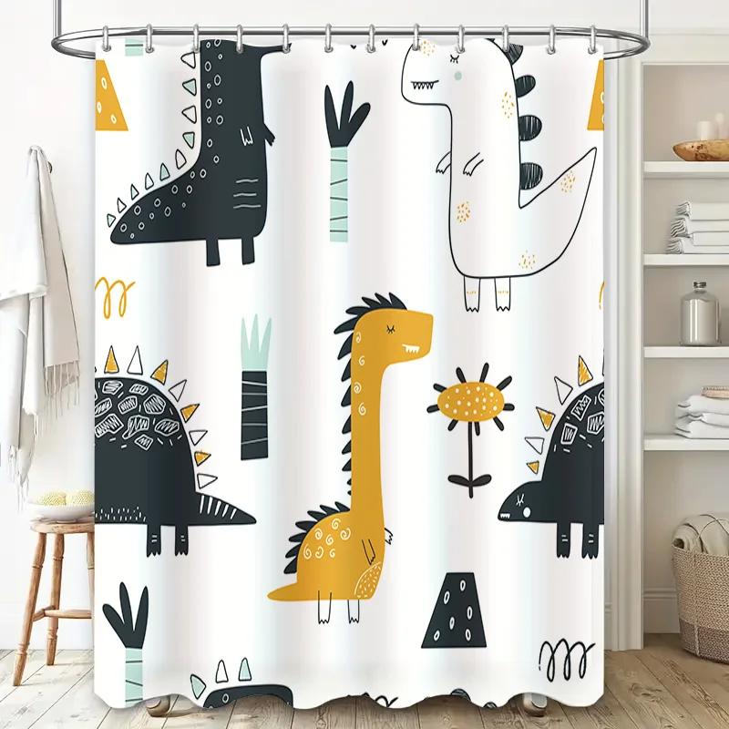 Brightly Colored Kids Bathroom Decor Shower Curtain With Dinosaur Print For Toddlers Bath