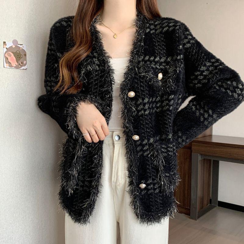 French Chic Faux Mink Fur Tassel Cardigan - 2026 Autumn/Winter Korean Style Elegant Loose Jacket for Women
