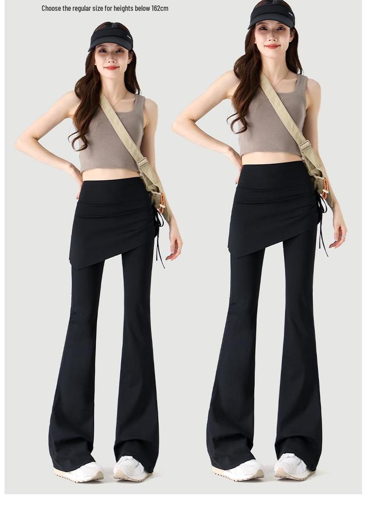 2026 Women's High-Waisted Faux Two-Piece Micro-Flare Yoga Pants - Anti-Exposure, Slimming, Casual Sportswear