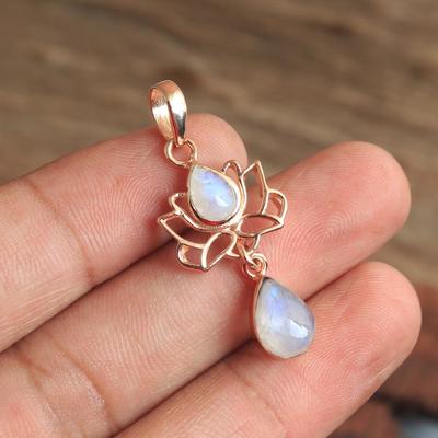 Aytaşı Gül Altın Kaplama Lotus Kolye 100% 925 Ayar Gümüş El Yapımı Haziran Birthstone Takı