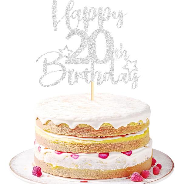 Sotpot 1 Pack 18th Birthday Cake Topper Double-sided Silver Glitter Cake Topper with Star Pattern Cake Decoration for Happy 18th Birthday Party Cake