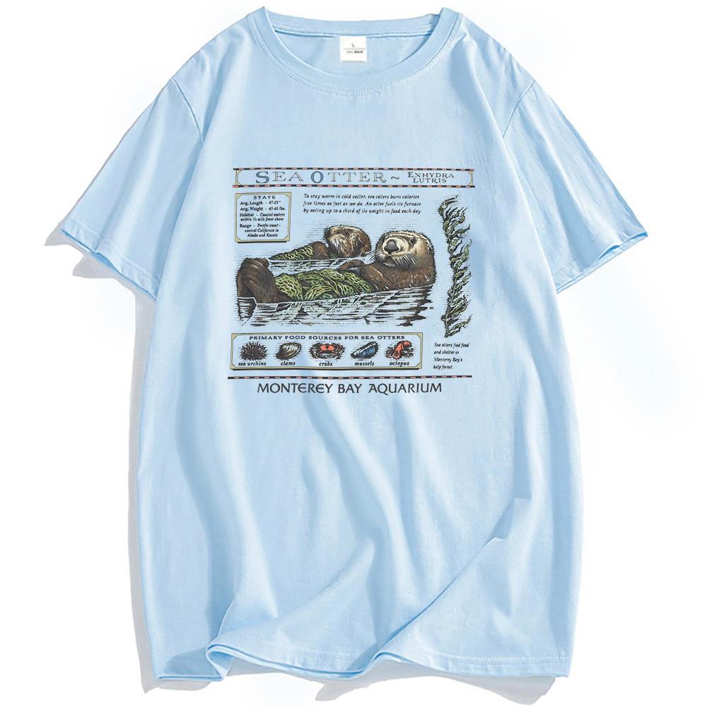 Sea Otter Monterey Bay Aquarium T-Shirt Short Sleeve Cotton Loose Tshirts Cartoon Graphic Printed Tees Unisex Streetwear