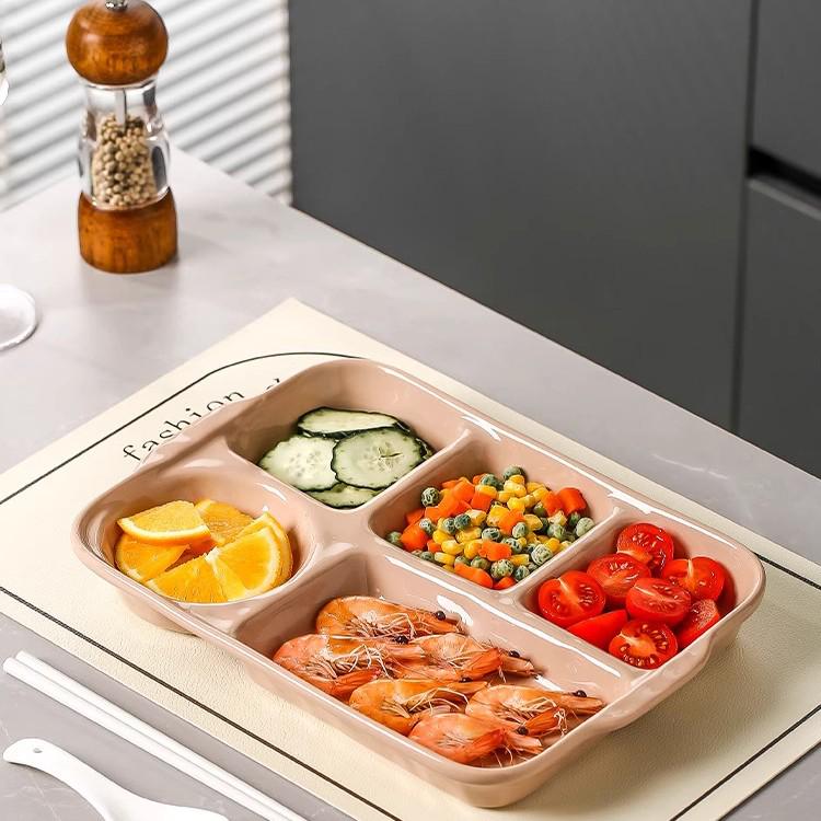 Multi-Compartment Ceramic Plate for Kids & Adults - Ideal for Weight Loss & Postpartum, Aesthetic Design for Balanced Meals
