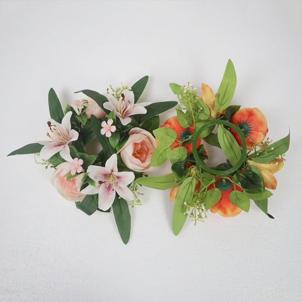 Artificial Flowers Candle Ring Simulated Mini Wreath Candlestick Wreath  Wedding Party Decoration
