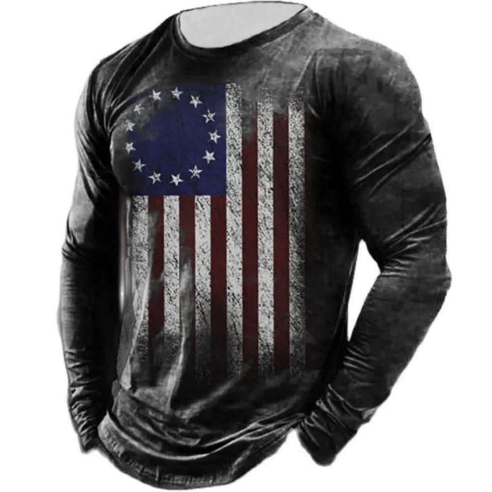 Men ‘s Vintage Long Sleeve T Shirt 3D Print Spring Autumn Hip Hop Streetwear O-Neck T Shirts Loose Tops Tees Men Clothing