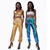 Womens Loose Fit Streetwear Pants Holographic Shiny Casual Party Trousers