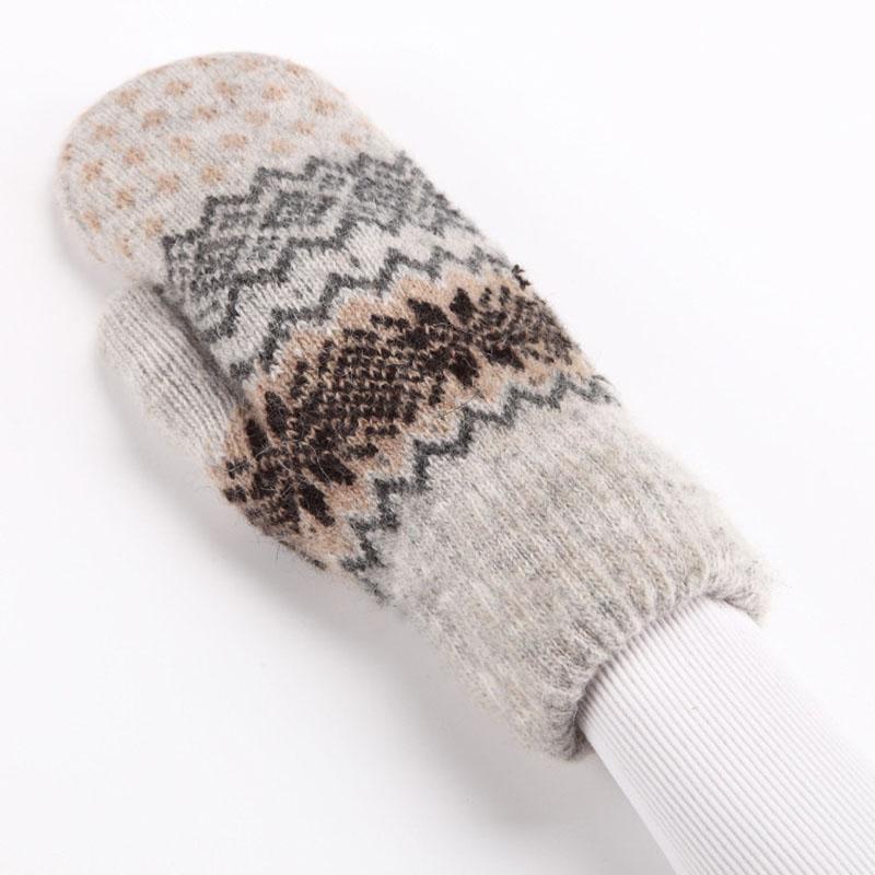 Christmas Cute Jacquard Weave Double Layer Plus Velvet Thicken Wool Knitted Gloves Men Women Winter Outdoor Cycling Warm Mittens