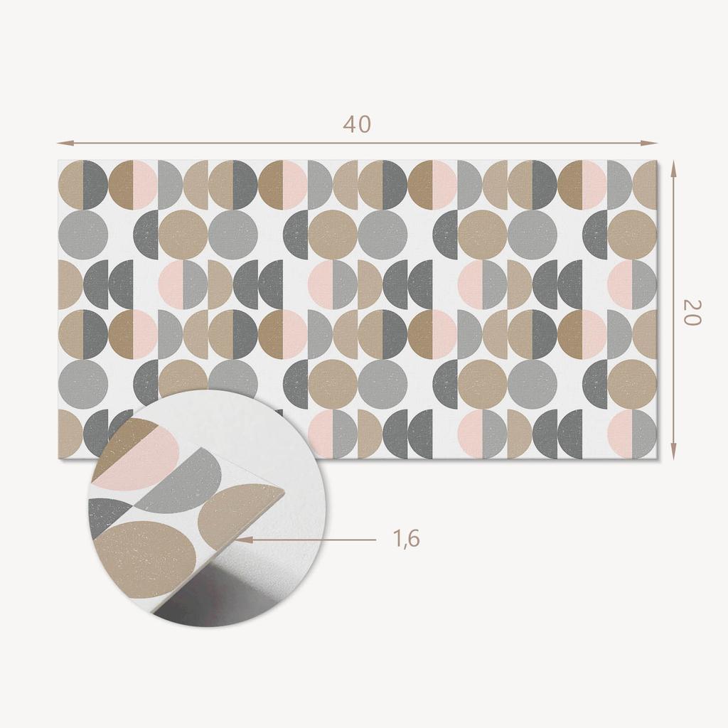 Kafelki Samoprzylepne Z Grafiką Do Jadalni Pcv Geometria Okręgów I Półokręgów 10X40X20 Cm