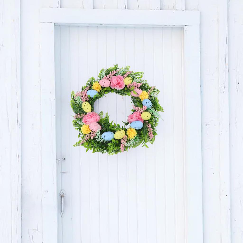 1pc 20 Inches Easter Wreath Easter Egg Wreath Pendant Easter Decoration Home Wall Window Door Hanging Party Holiday DIY