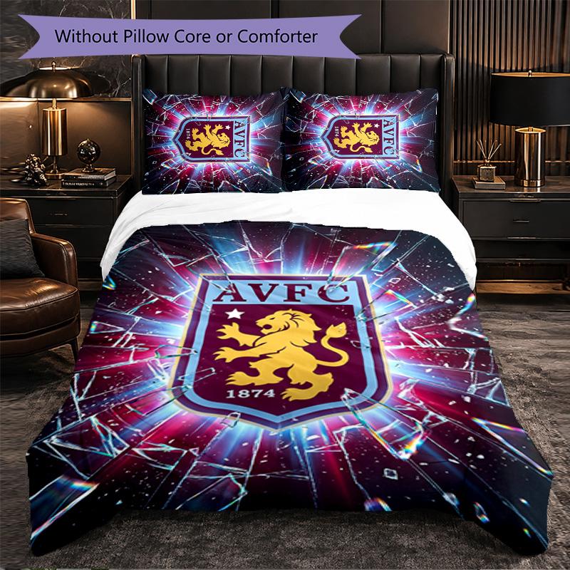Set Biancheria da Letto Aston Villa Football 3 Pezzi Morbido Set Copripiumino con Federe Set Decorazione Camera da Letto per la Casa