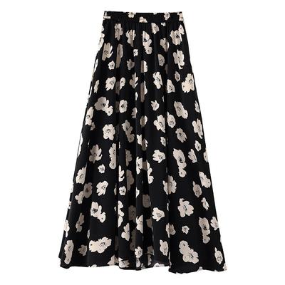 Bedruckter Chiffon-Rock für Damen, Sommer, hohe Taille, schmaler Blumenrock