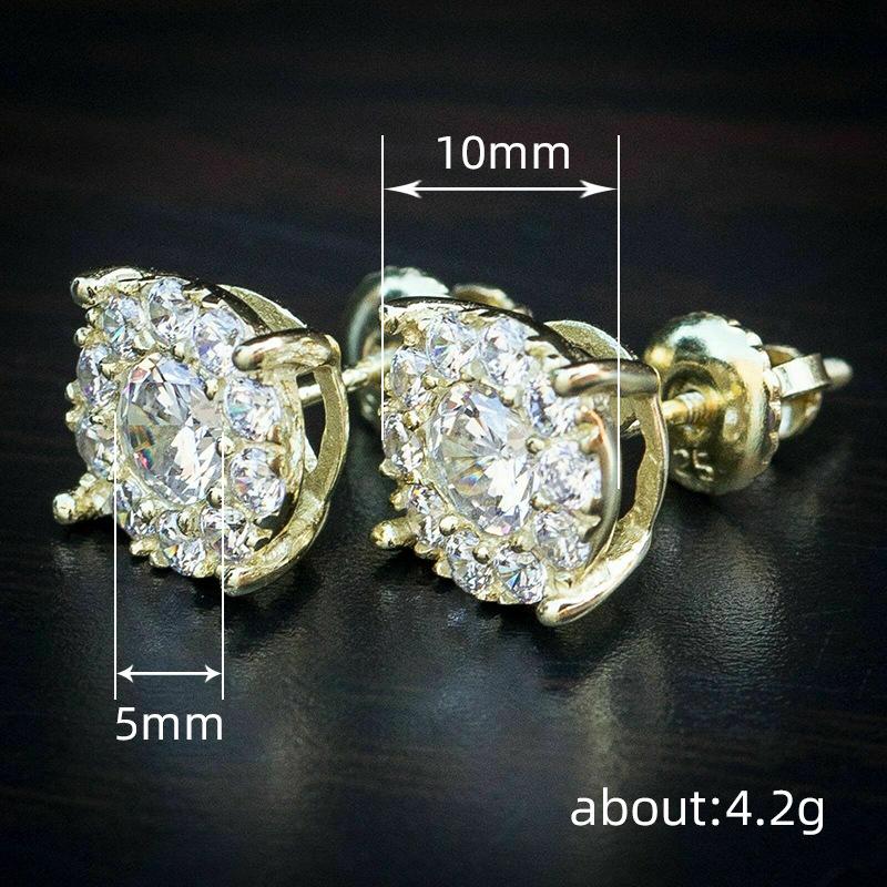 Full of Zircon Stud Earrings, Popular Hip-hop Four-claw Round Earrings, Simple Commuter Versatile Women's Earrings