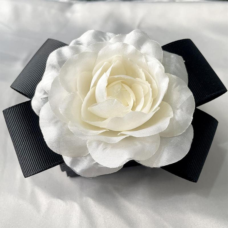 Black Bow Flowers Collar Pin French Style Camellia Flower Bow Brooch Mourning Brooch Women Shirt Collar Clothes Jewelry