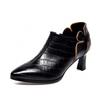 Pointed high heels women's spring new plaid cowhide flower fine heel deep mouth single shoes fashion ankle shoes