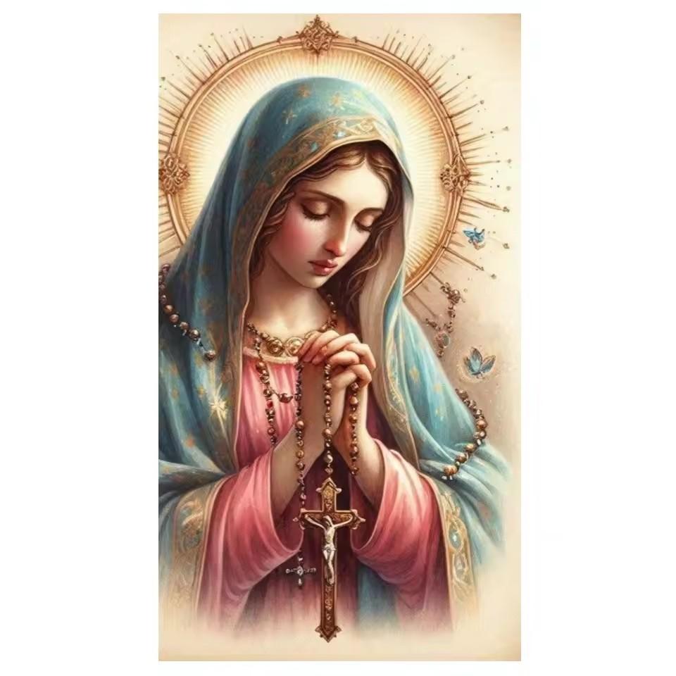 Full Square Round Diamond Painting Kit Religion Art Virgin Mary Praying Diamond Embroidery Handmade Mosaic Home Decoration