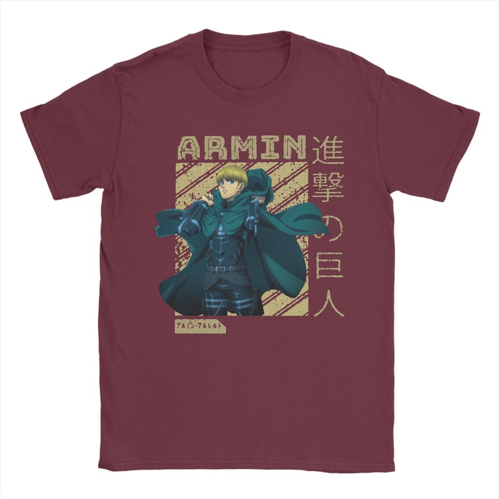 Vintage ARMIN aus Attack on Titan T-Shirts für Herren O-Ausschnitt Reine Baumwolle T-Shirts Anime Kurzarm T-Shirts Grafik Kleidung