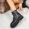 Black Women's New Arrival Motorcycle Boots with Side Zipper, Thick Soles, and British Style Short Boots