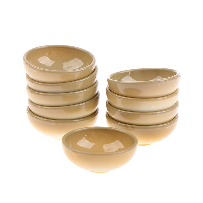 10 peças tigela em miniatura prato redondo escala 1/12 casa de boneca cozinha acessório de jantar