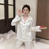 Spring New Jacquard Ice Silk Pajamas Long Sleeves Trousers Hot Diamond Lace Edge Loungewear Sweet High-end Pajamas