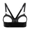 Soutien-gorge ouvert en cuir verni aspect mouillé pour femme Bretelles réglables avec anneau O Crop top Lingerie Sous-vêtements Hauts