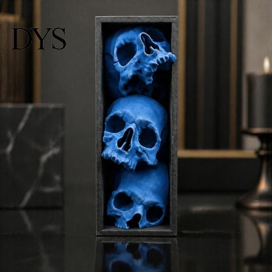 Horror Theme Decor Skulls Book Nook, Gothic Skull Bookshelf Insert, 3 Tier Stacked Sculpture Mysterious Library with Black Frame, Academia Spooky for