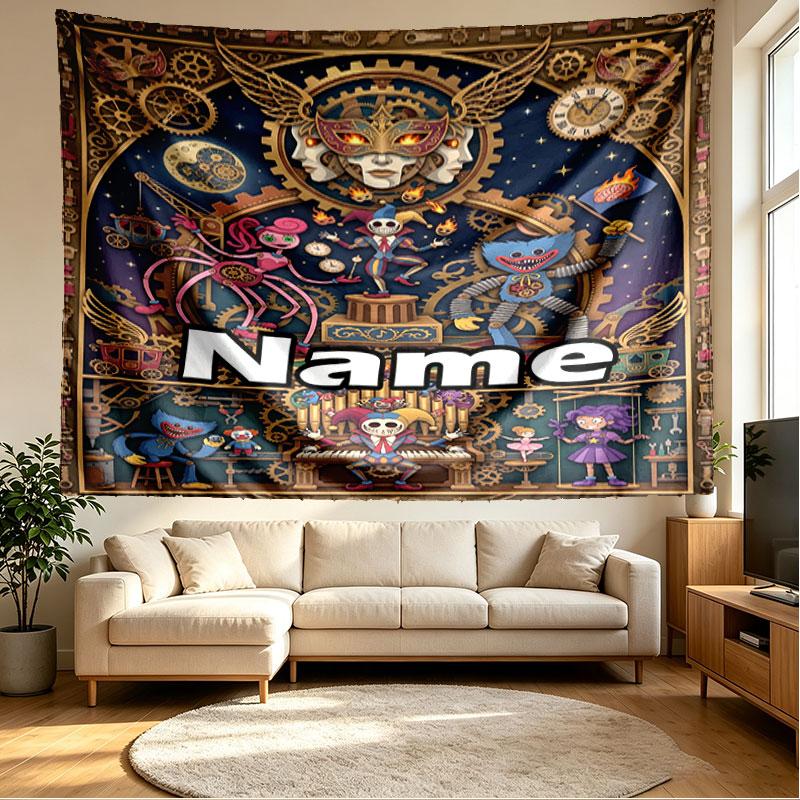 Custom Name Personalized Poppy Playtime Print Tapestry, Wall Art Decor, Bedroom, Dorm, Apartment, LivingRoom, Party Backdrop, Gift for Birthday