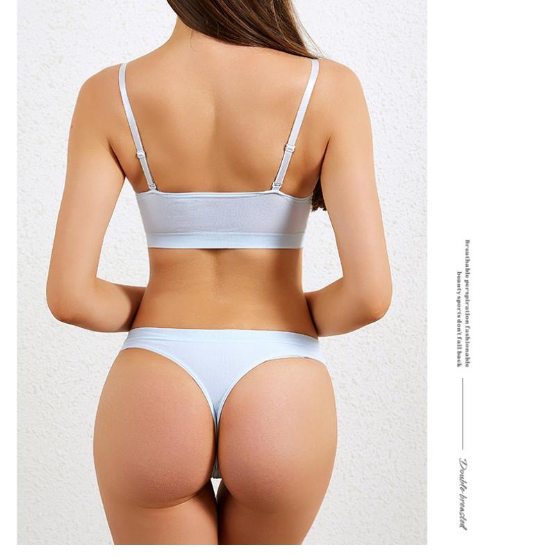 Conjunto de Roupa Íntima Roupa Íntima Sem Aro Sexy Costas Nuas Camiseta Feminina Seção Fina com Bojo Confortável Conjunto de Sutiã Esportivo