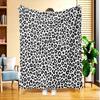Black White Leopard Spot Minimalist Seamless Flannel Throw Blanket, Soft Warm Sofa Cover,Classic Animal Print Bedroom Decor Gift