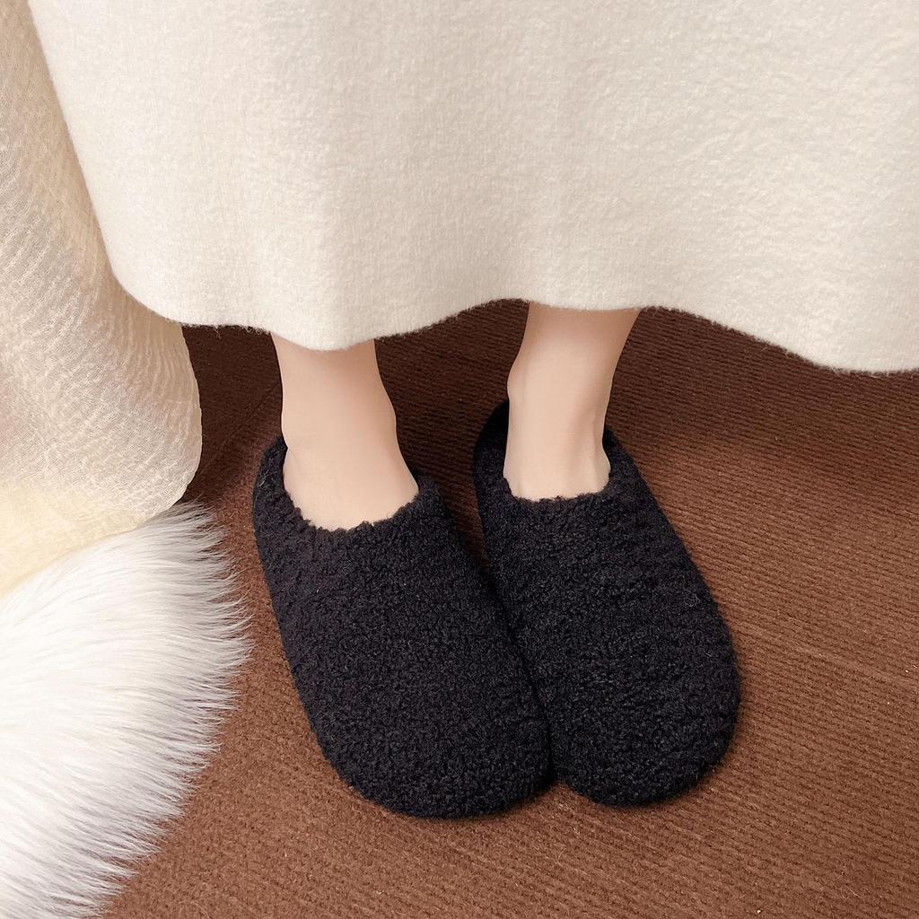 Baotou Warm Cotton Retro Slippers – Postpartum Casual Velvet Fluffy Half-Slippers for Home