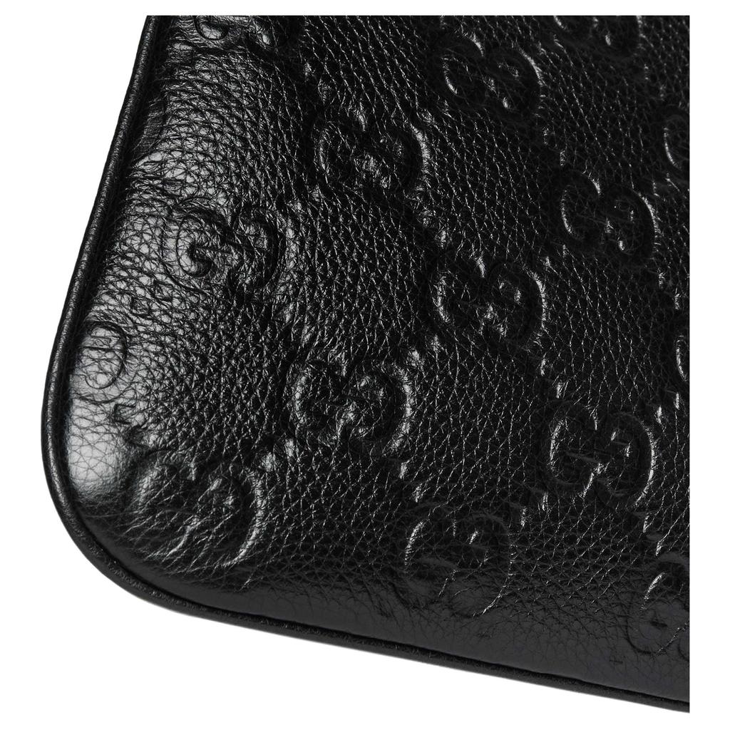 Gucci GG Emblem Logo Zipper Closure Pebbled Leather Handbag Small Women Handbags Black 815277-AAEEM-1000