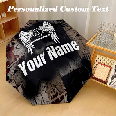 Rammstein Automatic 8‑ribs Umbrella, Custom Name Text Personalized Folding Umbrella Rain Sun Gift
