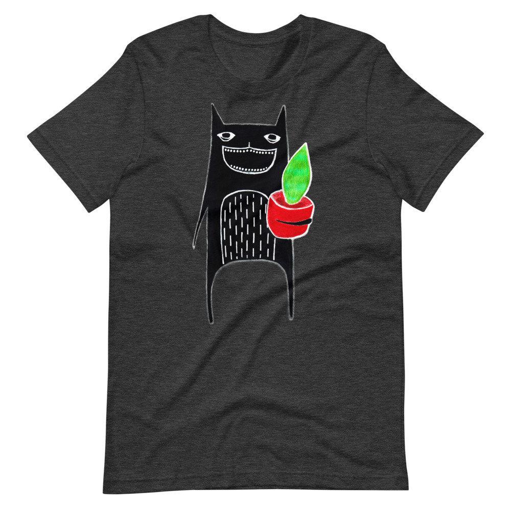 STRAIGHT CUT T-SHIRT Snake Plant Black Cat Shirt Folk Art Plant Print Birthday Housewarming Gifts Cute Funny Gift Houseplants Whale Fin Art