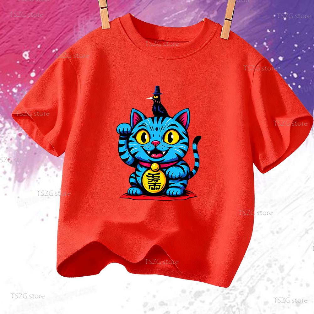 Summer Vintage KPop Demon Hunters Pet Tiger Cartoon Children T-Shirt Anime Short Sleeve Girl Boy Tee Shirt Cute Tops Kid Clothes