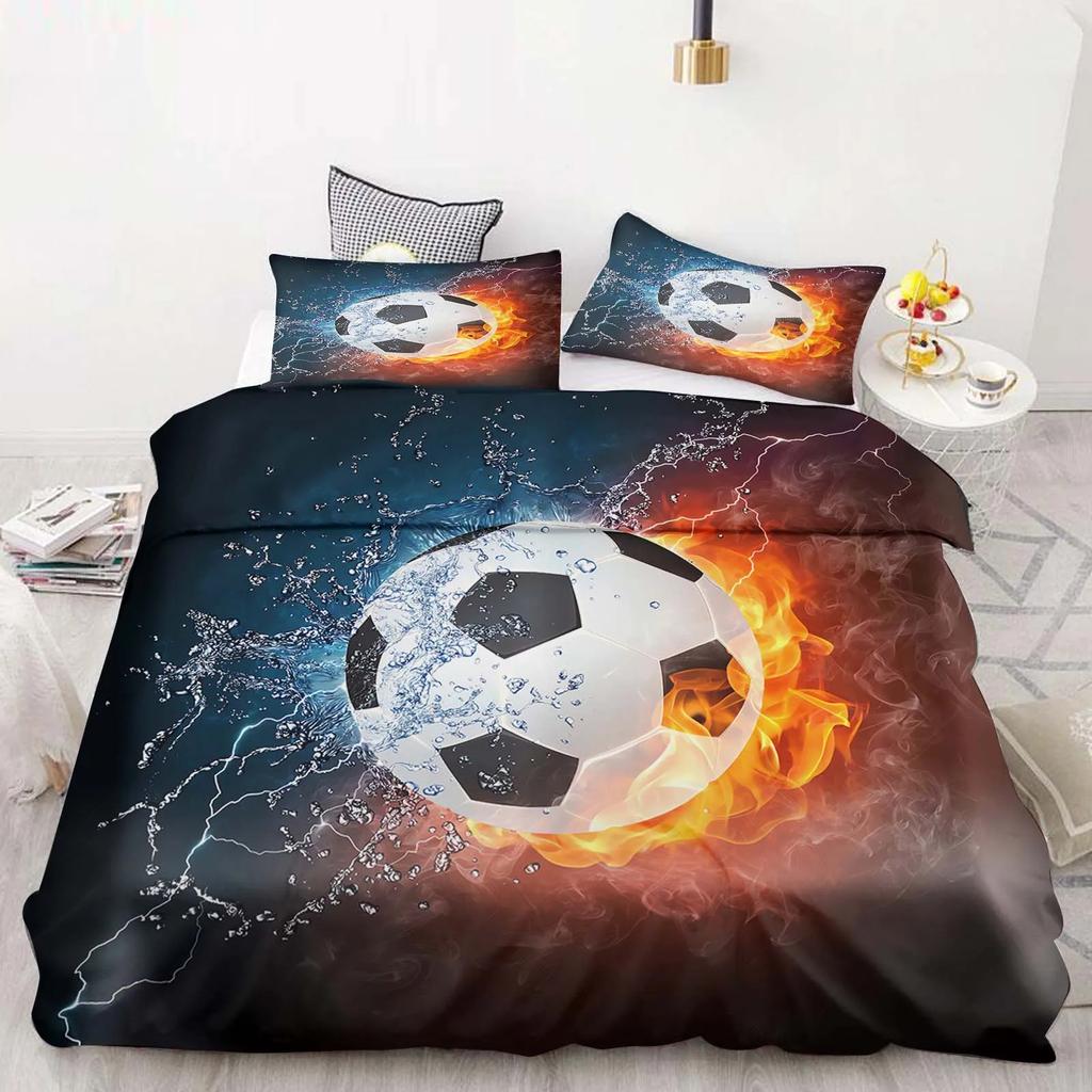Cartoon Duvet Cover Set Football Graffiti 3D Soccer Ball Bedding Set For Boys Teens Sports Theme Bed Linen With Pillowcases