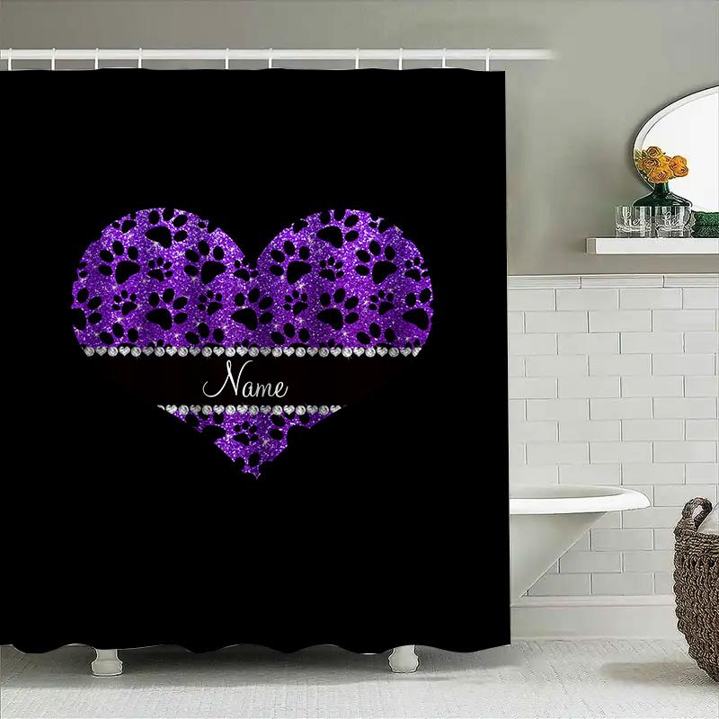 Lila Herz Duschvorhang Personalisierbar Mit Namen Für Badezimmer Dekoration Wohnaccessoires Modernes Blumendesign