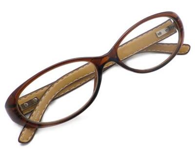Stylish Cute Reading Glasses Senior Glasses Reading Glasses Oval Leather Temple Brown GL02 Women's 2.00