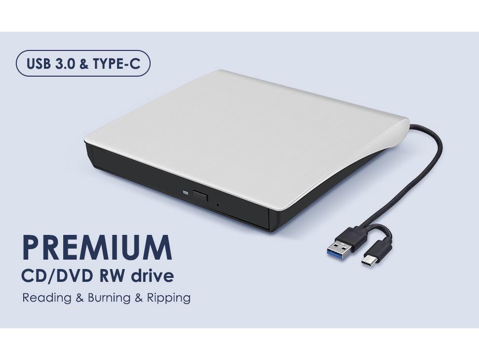 USB 3.0 Type-C External DVD Drive & Disc Burner for Computers and Laptops