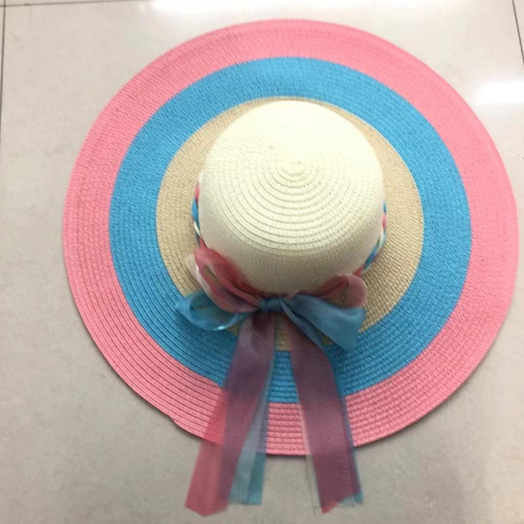 

Соломенная шляпа летняя солнцезащитная шляпа пляжная шляпа приморский отдых отпуск мода козырек складная большая поля радужная шляпа Average Size [55-60cm]