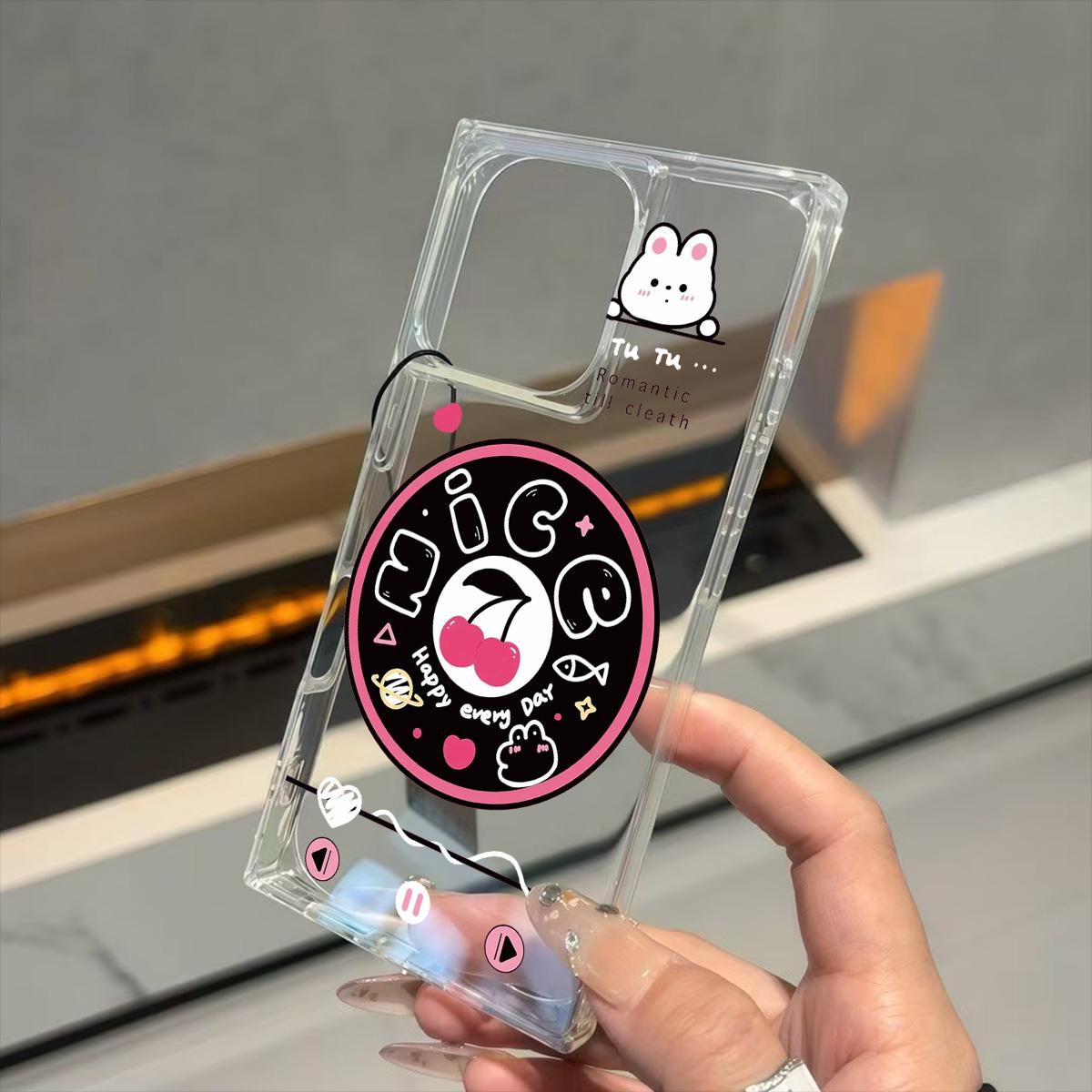 

Square Back Tube Protection Clear Case For iPhone 12 15 Plus 11 16 ProMax 14 Pro Max 13 Anti-Oxygen,Cherry Disc Pattern Casing iphone 11 ProMax