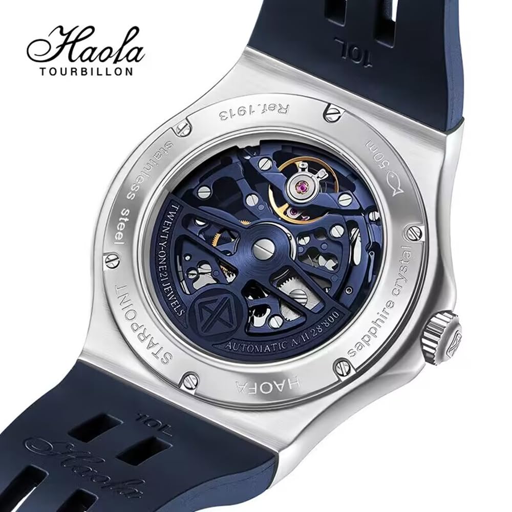 HAOFA Skeleton Automatic Watch with Power Hollow Luminous and a Great Gift for Men Men's 80-Hour Reserve, Dial, Design, Waterproof, (Silver)