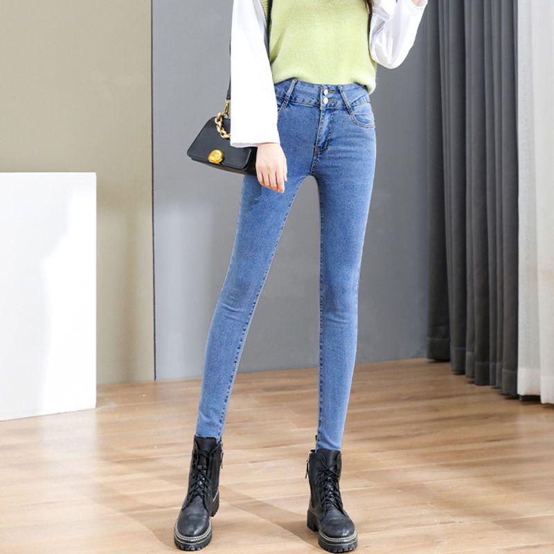 High-Waisted Skinny Jeans with Plus Velvet for Women - Slimming Elastic Push-up Butt Lifting Pencil Pants for Autumn/Winter