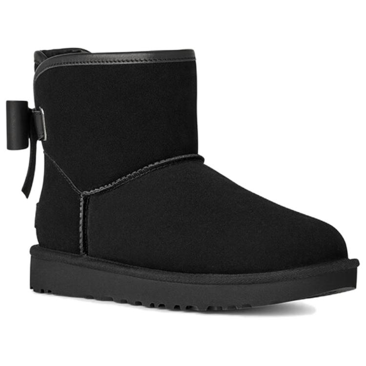 UGG Ultra Mini Bailey Kožený Mašle Pohodlné Jednoduché Sněhule Dámské boty Černé 1174494-BLK