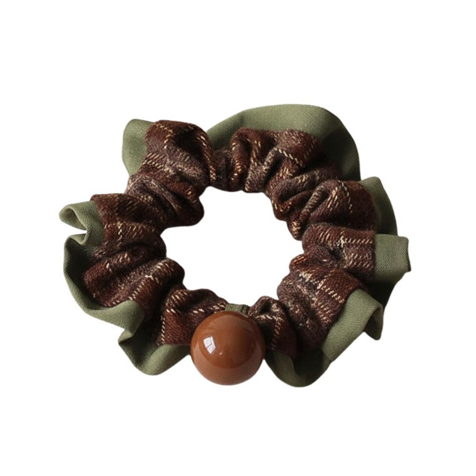 Women s Retro French Hairband With Pearl Beads And Plaid Design For Elegant Occasions Coffee Beads коричневый