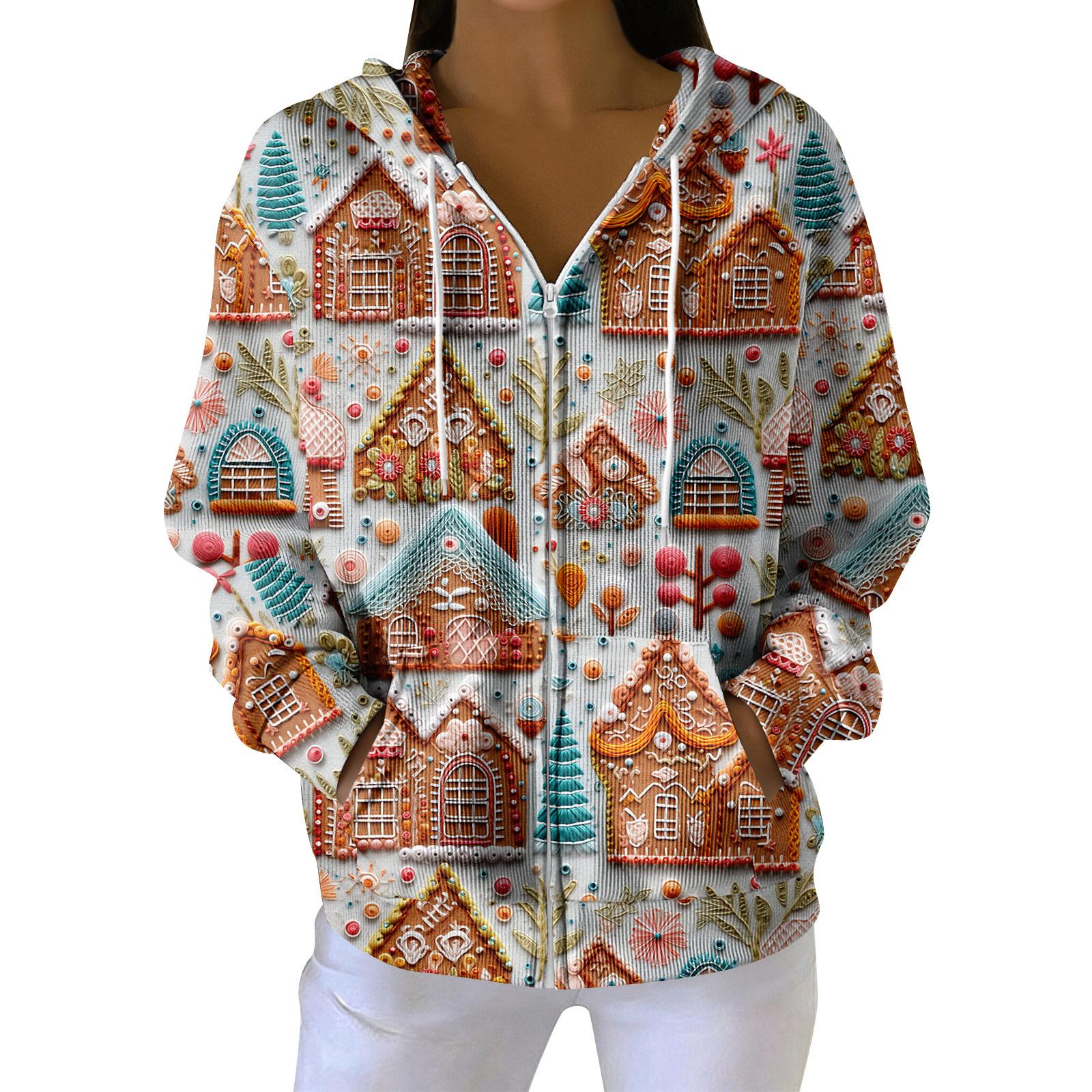 

Женская повседневная модная вязаная толстовка с длинными рукавами и застежкой-молнией, с рождественским принтом XXL хаки